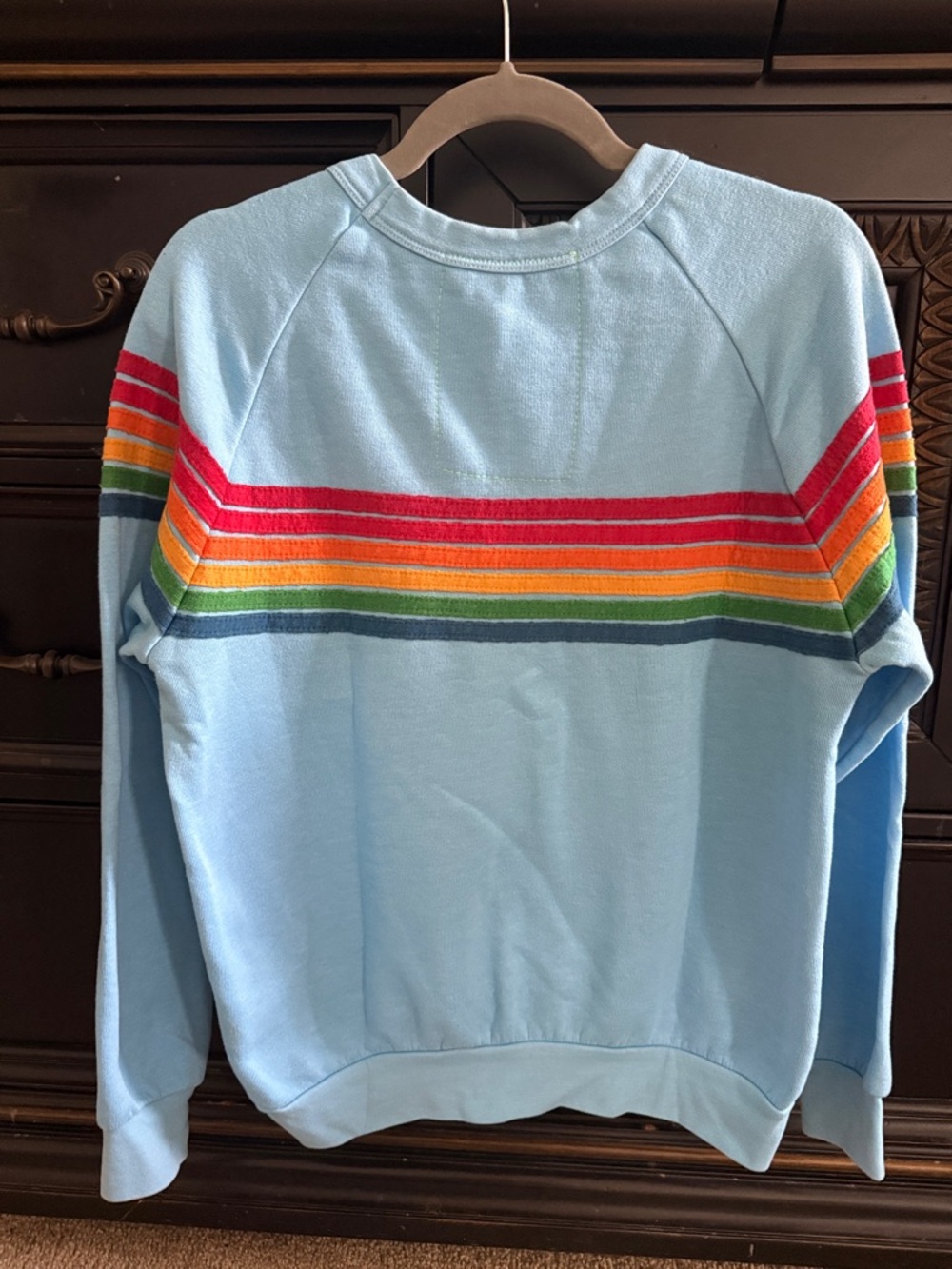 Aviator Nation Light Blue Sweatshirt with Rainbow Stripes EUC - Picture 5 of 6